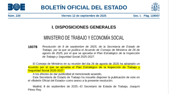 Registro de jornada digital en el Plan Estratégico de la Inspección de Trabajo y Seguridad Social 2025-2027