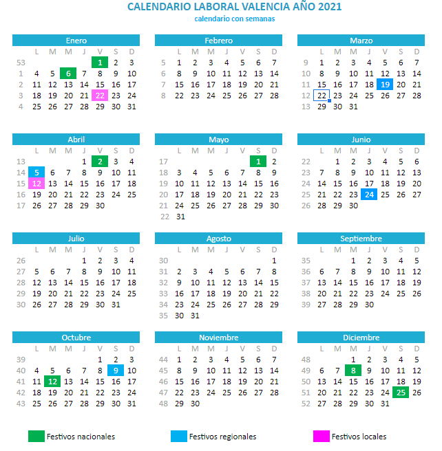 Calendario laboral Valencia 2021